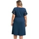 thumbnail image 3 of Vestido de Talla Grande GRACE & GRANDEUR con Escote en V, Cintura Elástica, Mangas Cortas, Vestidos de Verano en A con Bolsillos 1X Azul Marino, 3 of 5