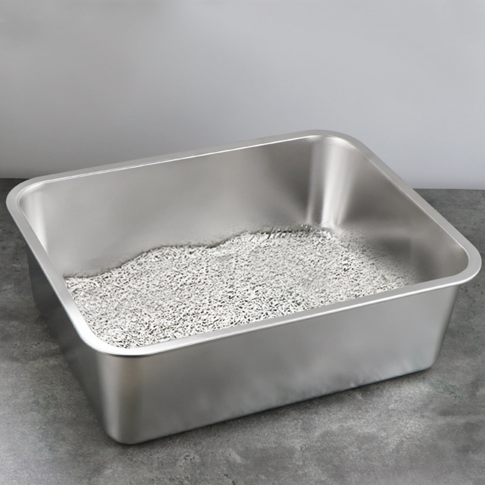 YIFAEUX Rectangle Stainless Steel Cat Litter Box Broken-resistant Low Entry Open Spacious Metal Litter Pan Pet Accessories