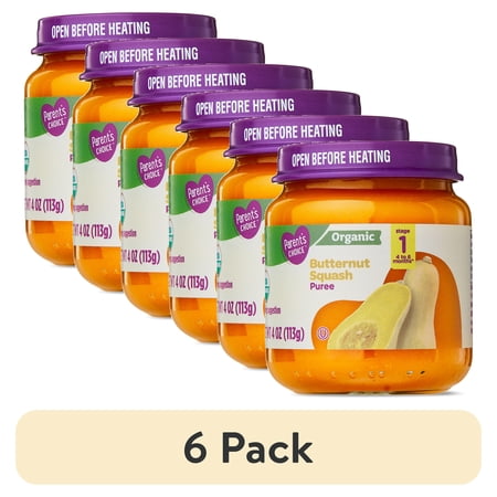 (6 pack) Parent's Choice Stage 1 Baby Food Butternut Squash Puree, 4 oz Jar