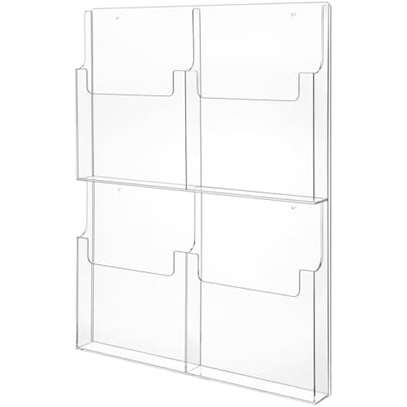 4 Pocket Acrylic Brochure Holder Wall Mount Clear Pamphlet Holder Plastic Trifold Multi Slot Flyer Rack Magazine Literature Display Stand Wall Hanging Organizer for Office Menu Advertise$$Other
