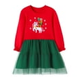 thumbnail image 3 of HILEELANG Toddler Girls Christmas Long Sleeve Tulle Dress Cotton Casual Red Unicorn Embroidery Jersey Shirt Fall Winter Holiday Playwear Dresses 3T, 3 of 7