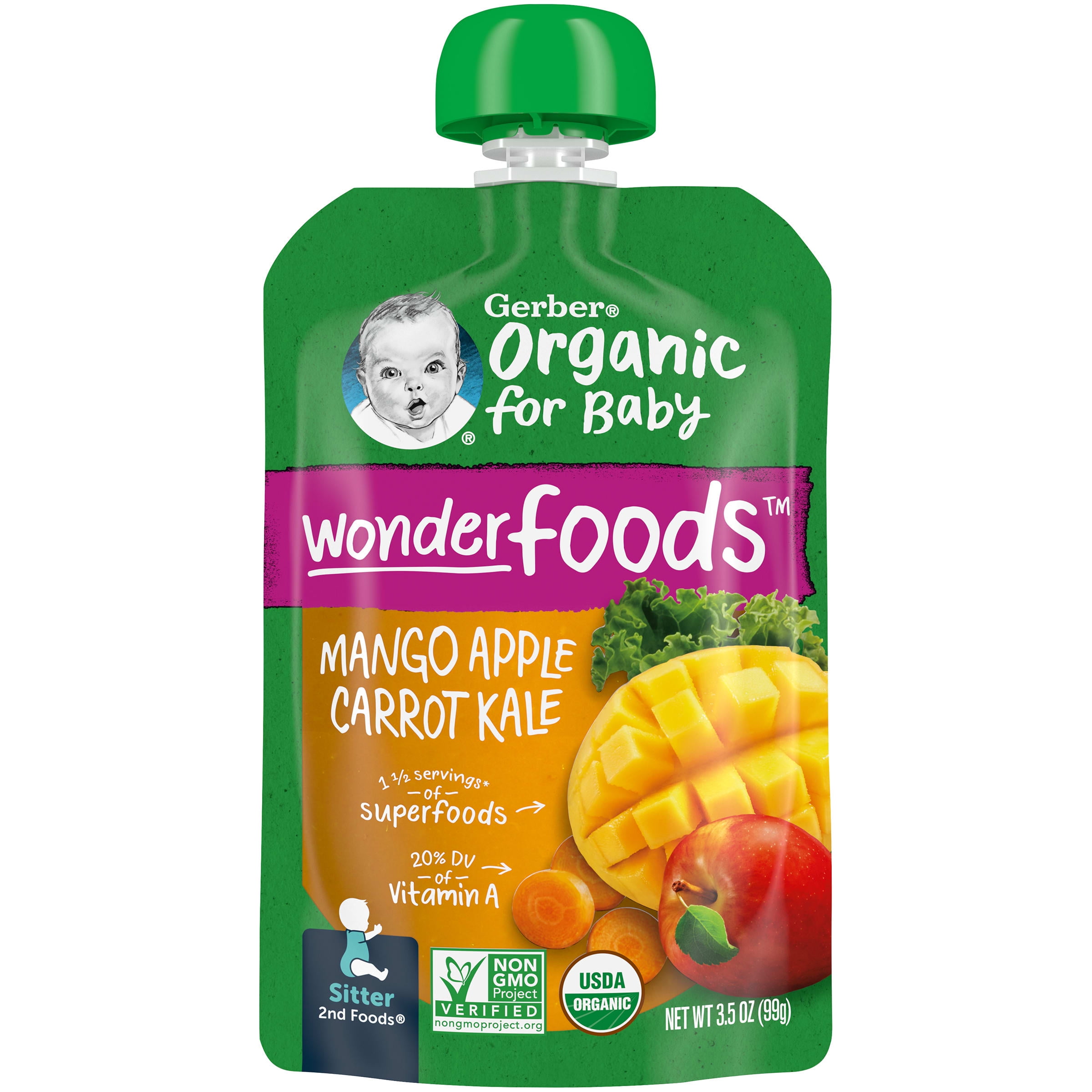 Gerber 2nd Foods Organic Mango Apple Carrot Kale Baby Food, 3.5 oz Pouch
