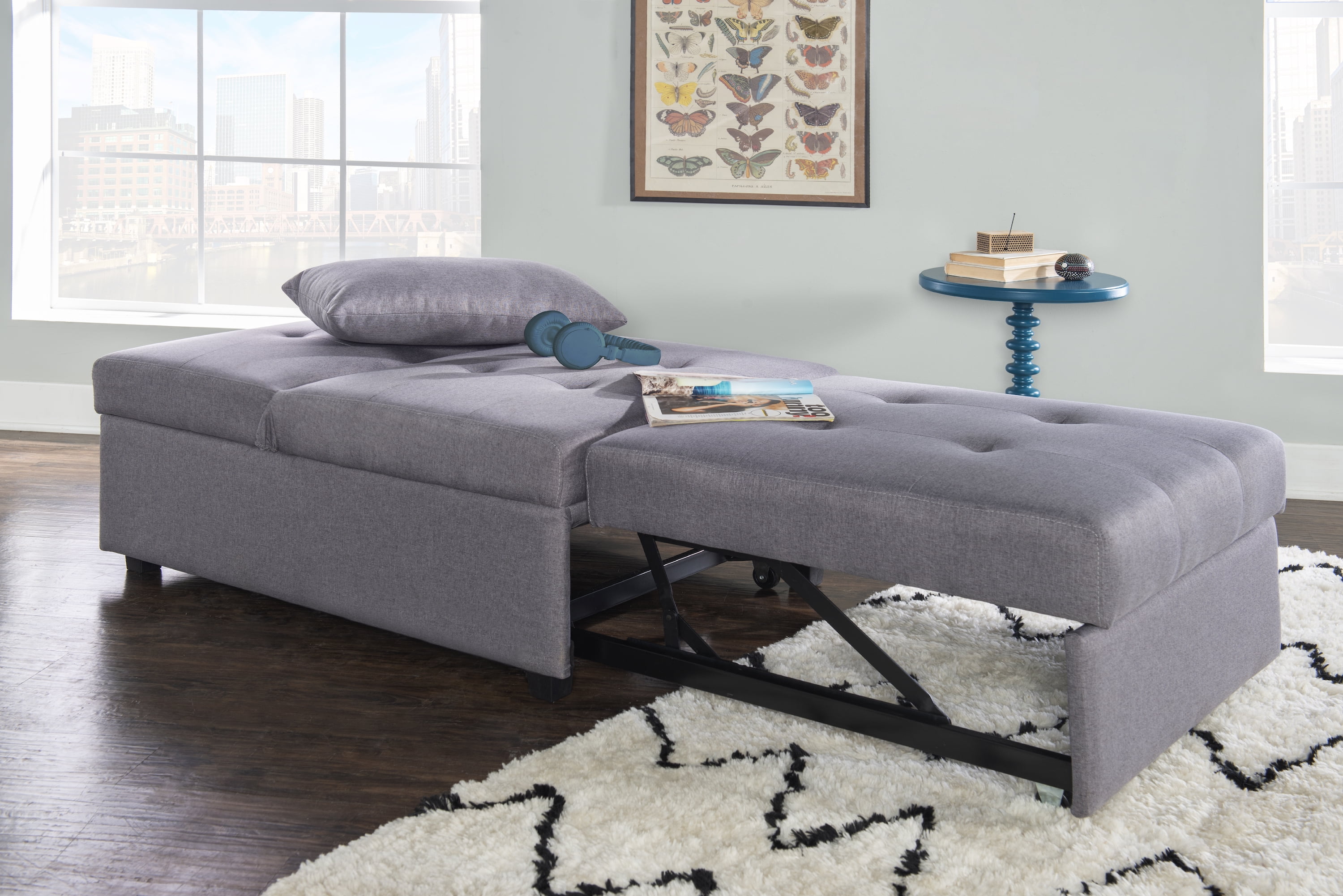 Simonson Space Saving Convertible Twin Bed, Lounge Chair, or Ottoman, Gray