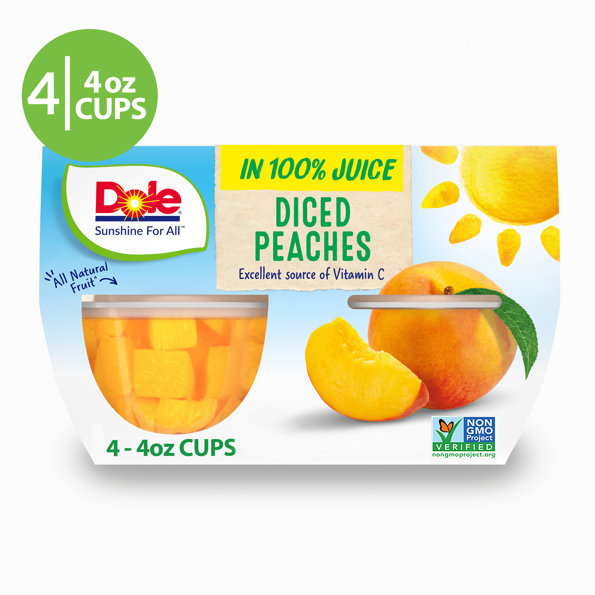 (4 Cups) Dole Fruit Bowls Diced Peaches in 100% Fruit Juice, 4 oz