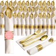 thumbnail image 3 of 25 Pre Rolled Silver Plastic Silverware - 100pc Set, Service for 25 - Wrapped Disposable Set with Forks, Knives, Spoons, White Napkins - Fancy Decorative Flatware for Dinner, Party, Wedding, 3 of 8