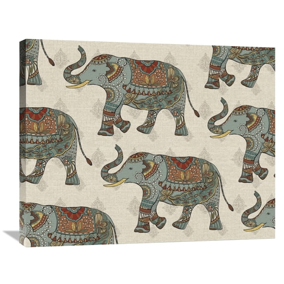 Global Gallery's Daphne Brissonnet 'Elephant Caravan Pattern' Stretched Canvas Wall Art