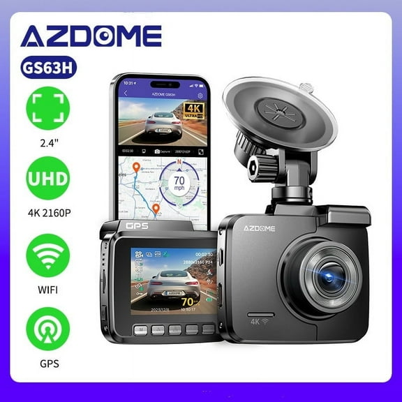 AZDOME Dash Cam with WiFi 4K , UHD 2160P Dash Camera, 170° Wide Angle Dashcam, Built-in GPS WDR Night Vision 24H Parking Mode, Loop Recording Easy to Install