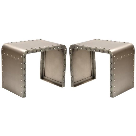 Home Square Cast Iron Side Table in Gold Featuring Studded Detailing - Set of 2