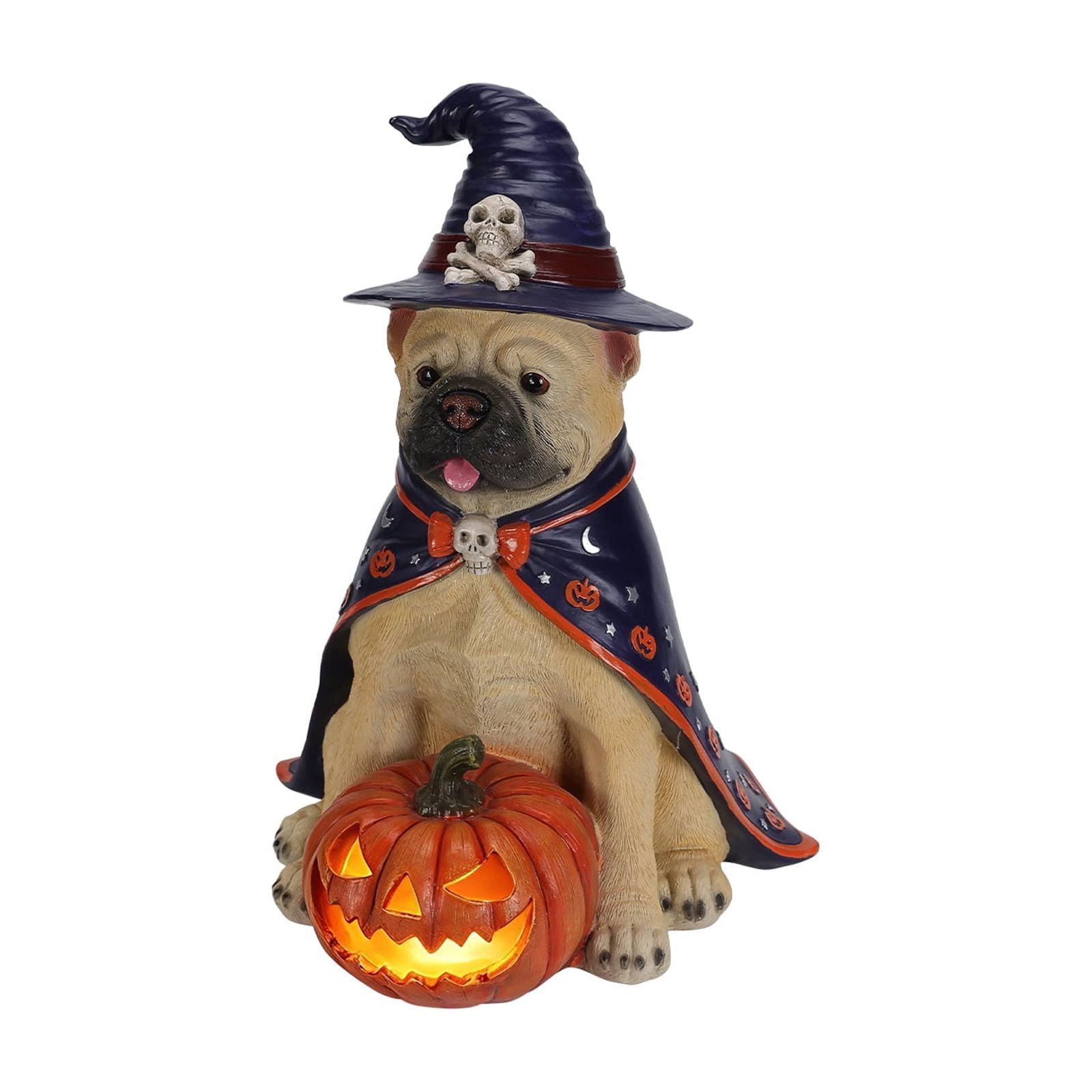 Alvantor Halloween Dog Decorations Bull Dog Figurine with Witch Hat & Pumpkin