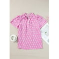 thumbnail image 4 of Women's Pink Vintage Floral Ruffled Split Neck Short Sleeve Blouse, 4 of 12