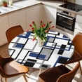 thumbnail image 2 of Modern Geometric Abstract Elastic Fitted Round Table Cover Mid Century Blue Waterproof Outdoor Tablecloth for Holiday Party, Picnic, Patio & Dining Fits Tables Up to 55"-60", 2 of 8
