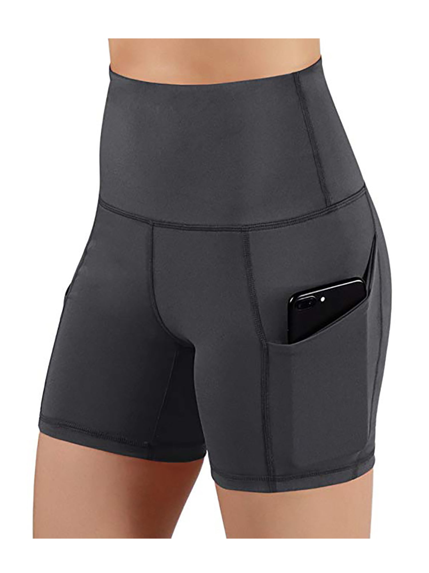Puimentiua Yoga Shorts Seamless Sport Short Pants for Women High Waist Tummy Control with Side Pockets and Hidden Pockets 4-Stretchy Yoga Leggings.
