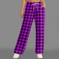thumbnail image 2 of Arlun Plaid Wide Leg Pants for Women Elastic High Waist Drawstring Loose Trousers Checkered Printed Baggy Lightweight Long Pant with Pockets Casual Comfort Fashion Clothes Purple XL, 2 of 5