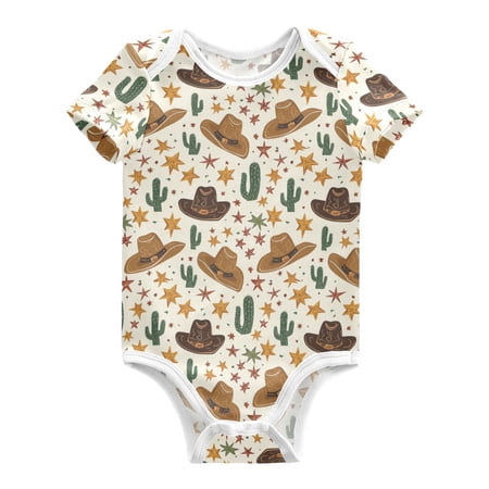 Cowboy Hat Pattern Baby Bodysuits 100% Cotton Short Sleeve for 0-24 Months Baby Golf Outfit 9Months