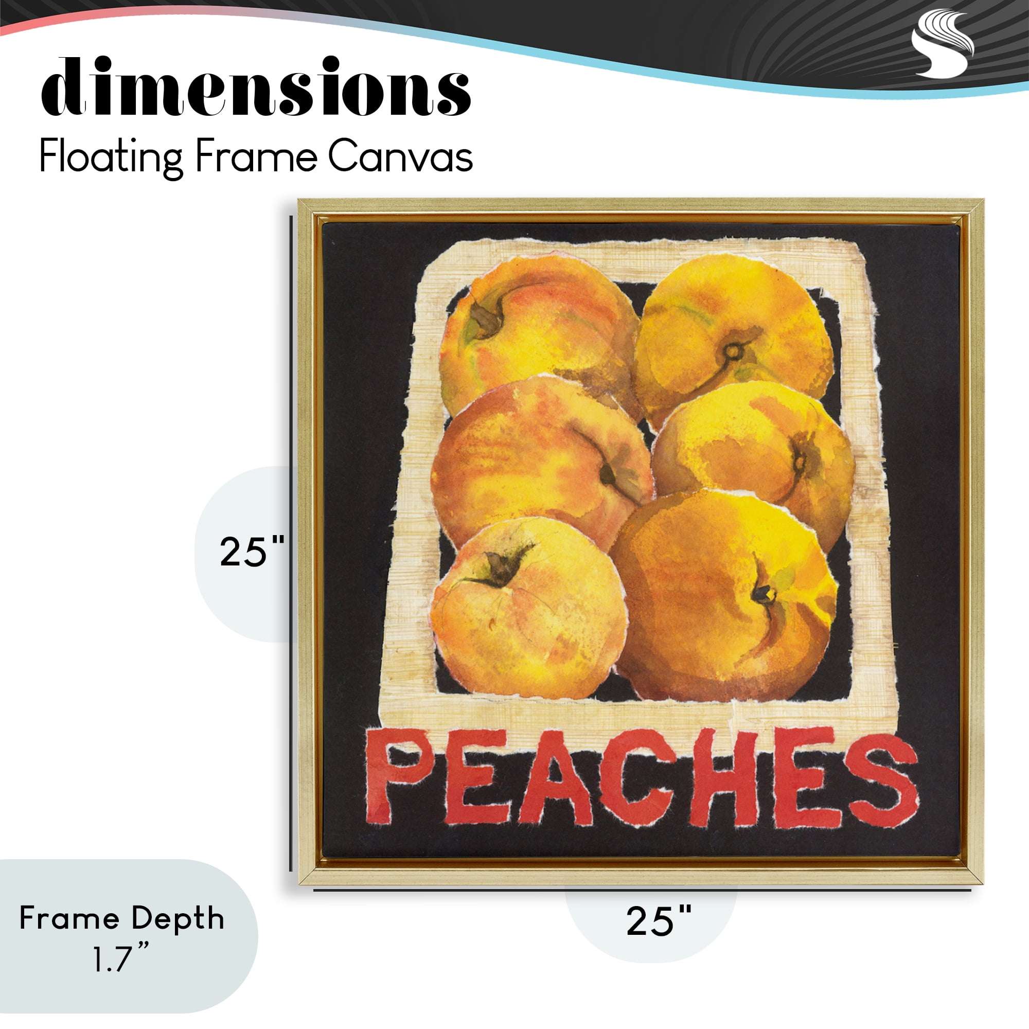 Stupell Industries Collaged Garden Peaches Gold Framed Floater Canvas Wall Art, design by Nancy Overton