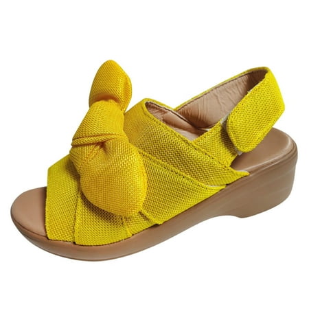 

GNEIKDEING Womens Wedges Open Toe Knot Beach Shoes Roman Sandals Gift on Clearance