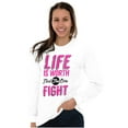 thumbnail image 4 of Life is Worth the Fight Breast Cancer Women Plus Size Long Sleeve Graphic Tee Brisco Brands 2X, 4 of 5