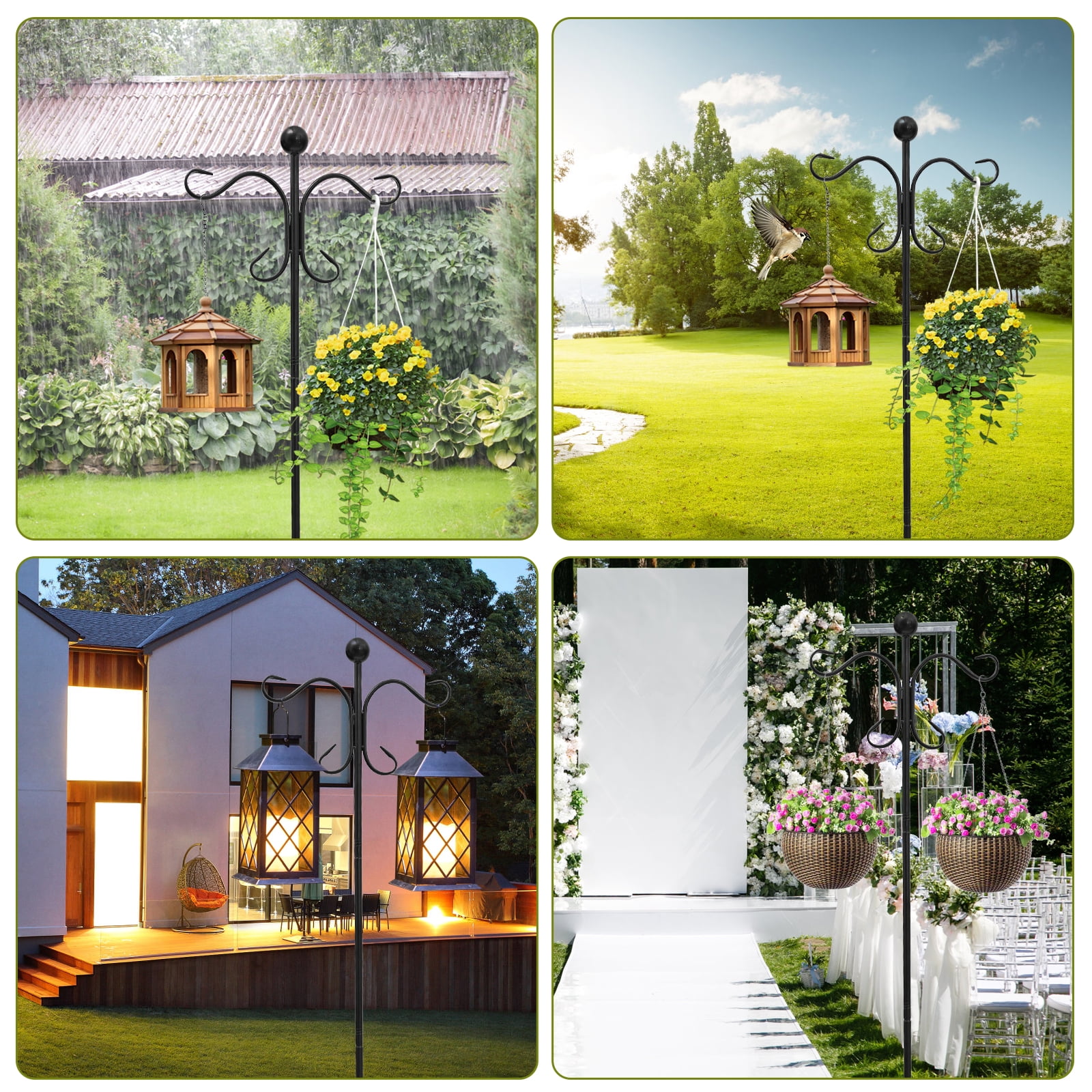 Threns Shepherd Hook 78.35 Inches Iron Double Shepherd Hook with 5 Prong Base Adjustable Bird Feeder Pole for Hanging Basket Solar Lantern