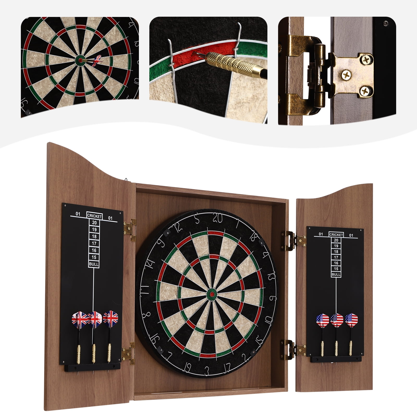 Miumaeov Folding Dartboard Cabinet Wall-Mounted Dart Board Cabinet Set with 6 Darts for Homes Bars Clubs Offices Game Room