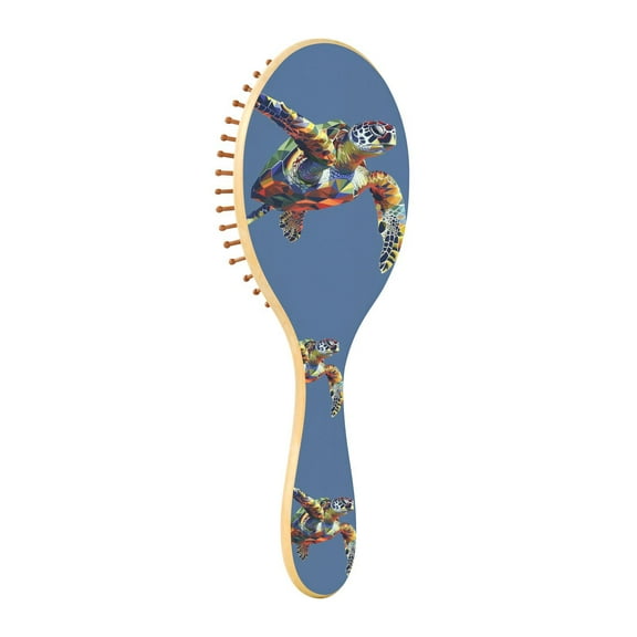 JSTEL Sea Turtle Geometric Hair Brush for Women Men Natural Wood Detangler Brushes for All Hair Types Hairbrush for Wet & Dry