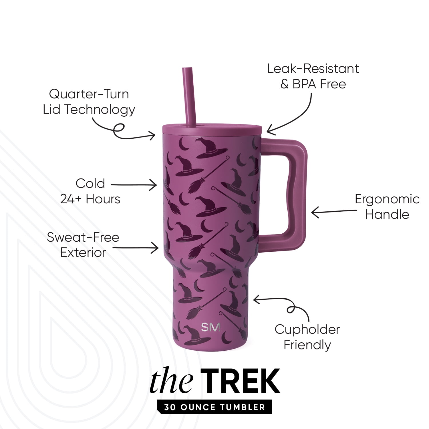 Simple Modern 30 fl oz Insulated Stainless Steel Trek Tumbler with Straw Lid | Witching Hour