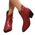 thumbnail image 6 of EKVAHL Women's Pointed Toe Ankle Boots, Chunky Mid Heel Zip Booties, Short Boots for Office Fall Occasions Red, 6 of 6