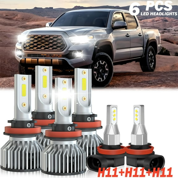 Fit for 2016 - 2023 Toyota Tacoma LED headlight bulbs H11 H9 H8 High/Low Beam+ Fog lights,12000LM 50W 6000K,500% Brighter than halogen, 6PCS