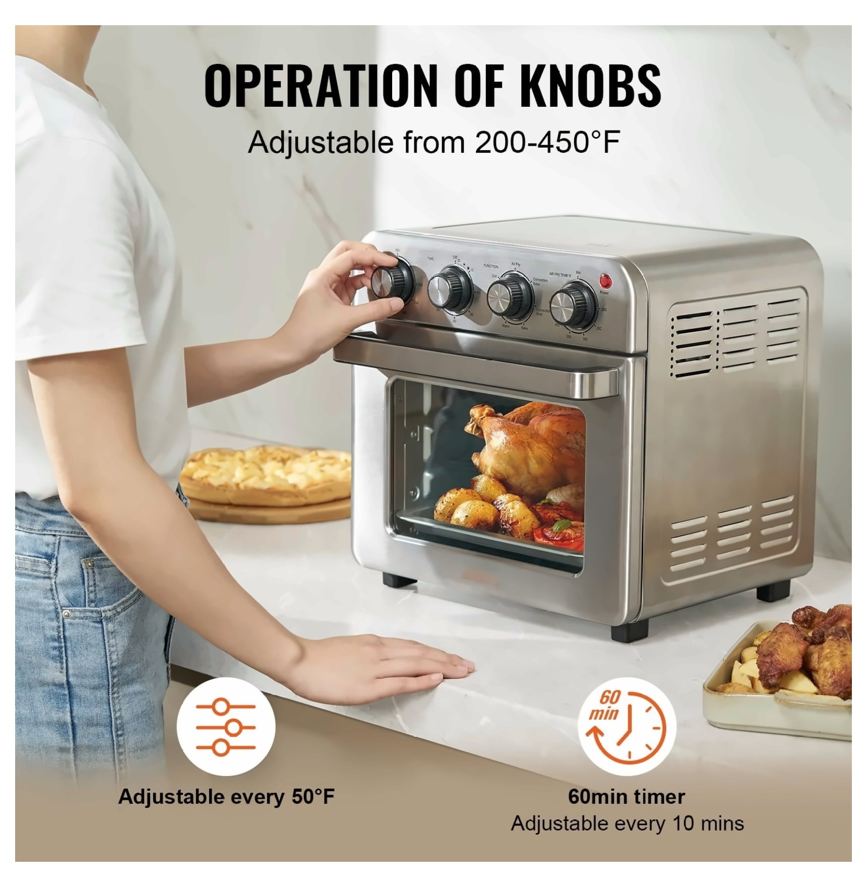 Air Fryer Toaster Oven 18L, 1700W Convection Oven Combo, 7-in-1 Countertop Oven with Grill, Pizza Pan & Gloves, 6-Slice Toast, 10-inch Pizza