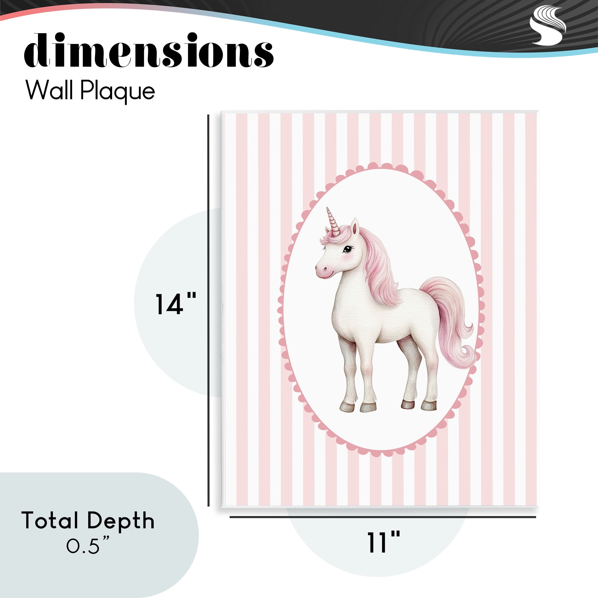Gentle Unicorn on Pink Stripes Wall Plaque Art, design by Christine Simpson Art