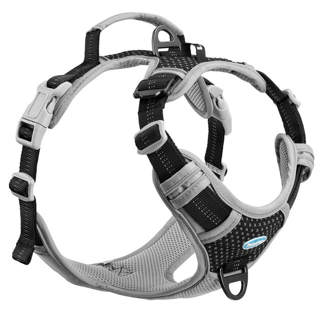 ThinkPet No Pull Harness Breathable Sport Harness with Handle-Dog Harnesses Reflective Adjustable for Medium Large Dogs,Back/Front Clip for Easy Control L Bright Black