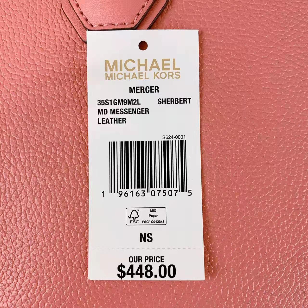 Michael Kors Mercer Medium Sherbet Pebble Leather Messenger Crossbody Bag