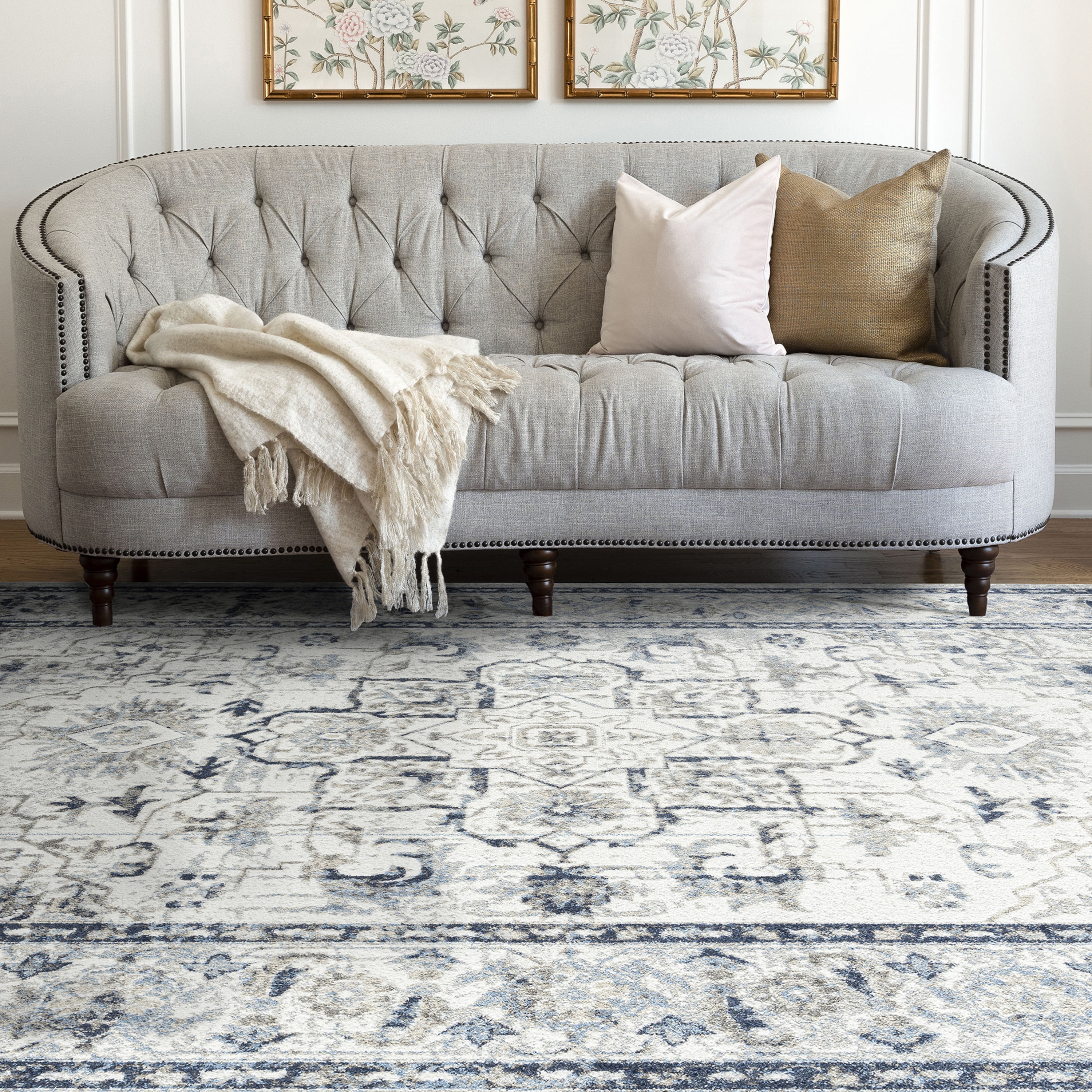 Traditional 9x12 Area Rug (8'9'' x 11'3'') Oriental Cream, Cream Living Room Easy to Clean