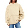 thumbnail image 5 of BODOAO Womens Mock Neck Sweatshirt Long Sleeve Pullover with Kangaroo Pocket and Ribbed Trim Relaxed Fit Casual Cozy Fashion Top for Fall and Winter Outfits Beige L, 5 of 7