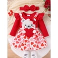 thumbnail image 2 of Suealasg Toddler Girls Valentines Day Outfits 3M 6M 9M 12M 18M Infant Girls Long Sleeve Romper +Bear Print Suspender Skirts +Headband 3Piece Casual Spring Clothing for Baby Girls, 2 of 9