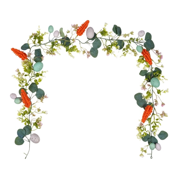 5.9 Feet Easter Garland Decorations, Pastel Easter Eggs Garland with Green Leaves, Flexible Spring Vine for Mantle Fireplace Staircase Wall Door Party Background Decor