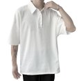 thumbnail image 2 of Blusa de manga corta con cuello hacia abajo para hombre, camisa con botones de color liso, informal, elegante, de verano, para fiesta, color blanco, XL, 2 of 8