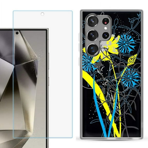 OneToughShield ® Compatible with Samsung Galaxy S24 Ultra, Shockproof Phone Case, with Tempered Glass Screen Protector - Wild Flowers