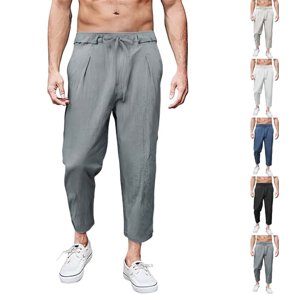 Men’s Wide Leg Linen Casual Pants Breathable Summer Large Size Bottoms