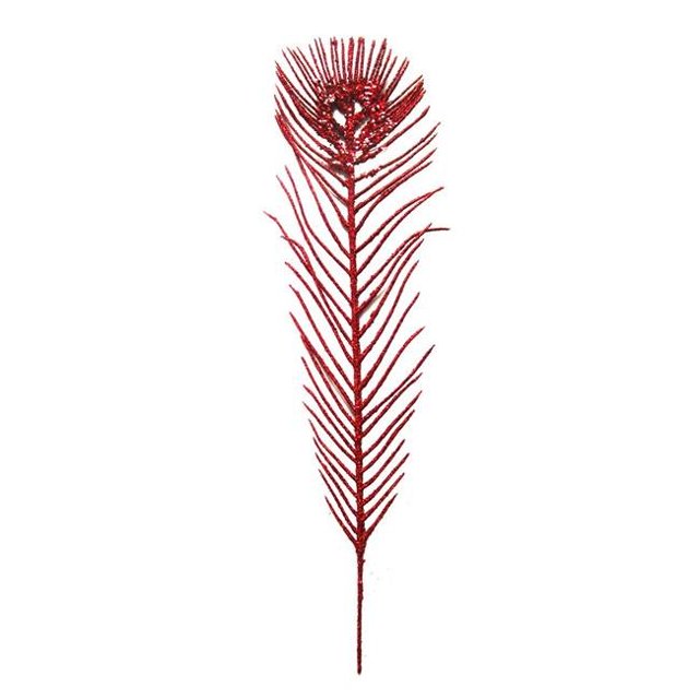 Plume de Paon Rouge de 12 Po avec Paillettes Rouges - Lot de 5