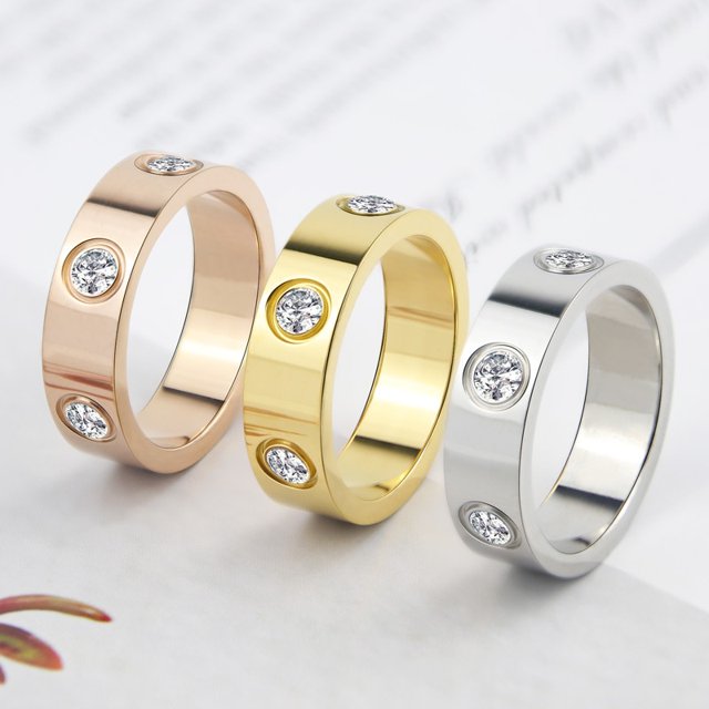 Anillo de amor de 6 cristales brillantes de lujo, acero inoxidable, Color dorado de alta calidad, joyería de marca para mujer, regalo de compromiso Tan Jianjun unisex