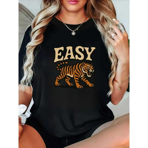 Easy Tiger Graphic Tee T Shirt Top Comfortable and well-fitting Short Sleeve Round Neck Black S-5XL