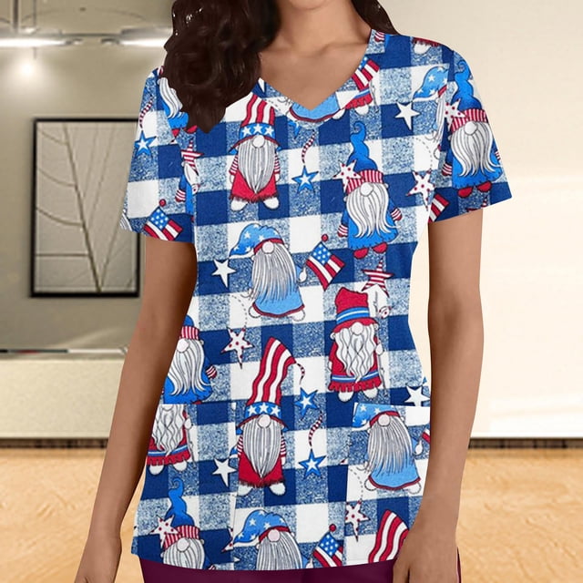 Snoarin Hauts d'Entraînement Grande Taille pour Femmes Mode Décontractée Col Rond Manches Courtes Poches T-Shirt Ample Chandail Uniformes de Travail pour Femmes en Liquidation