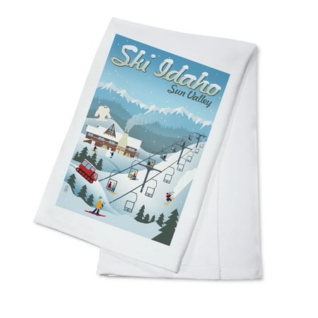 - Sun Valley, Idaho - Retro Ski Resort - Lantern Press Artwork (100% Cotton Kitchen Towel)