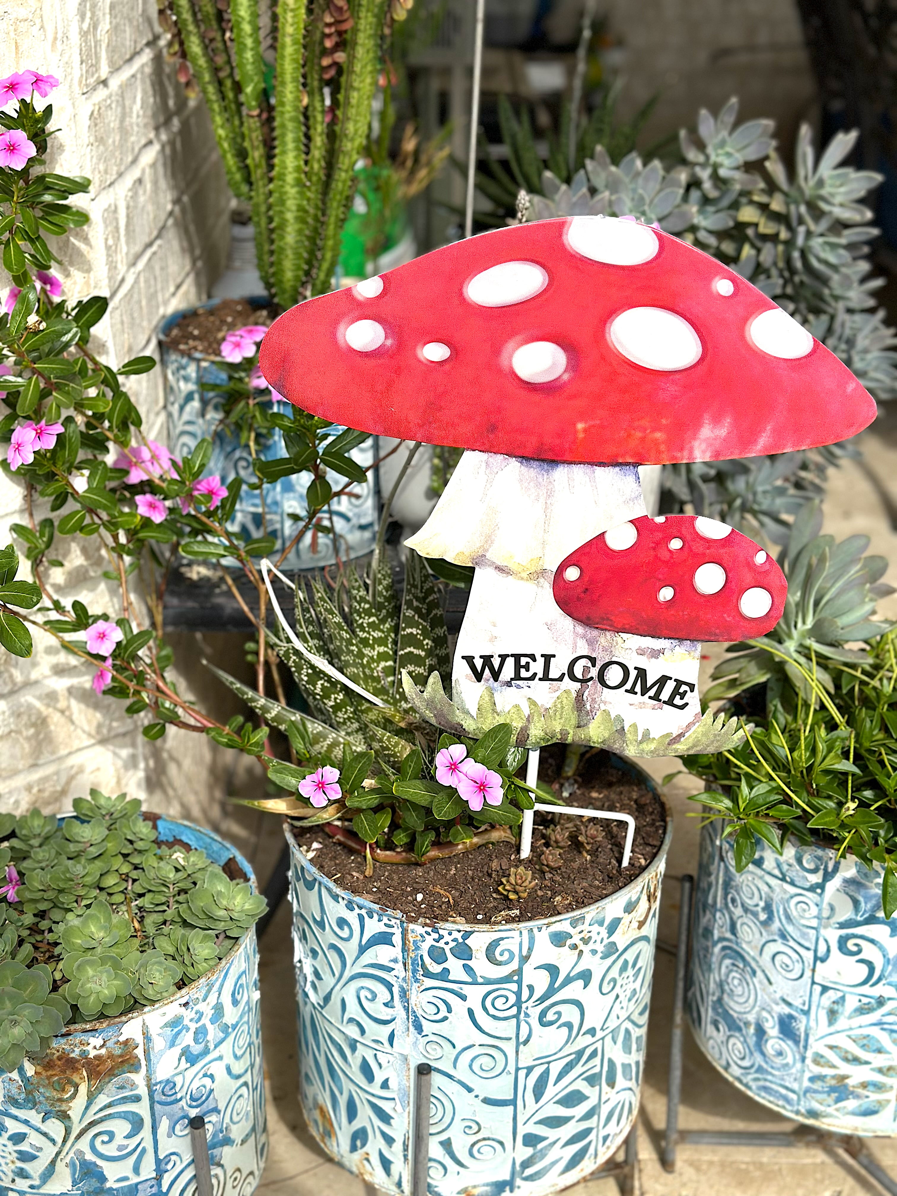 Garden Stake Large Mushroom Welcome Decor Lawn Yard Decorative Bright Outdoor Statue Pick 24" x11"