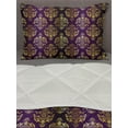 thumbnail image 3 of Yellow Damask Comforter & Sham Bedding Set, Graphic Pattern of Oriental Leaf and Dot Repeating Print, 3 pcs Duvet Set Microfiber Filling Quilt, 5 Sizes, Dark Purple and Yellow, by Ambesonne, 3 of 4