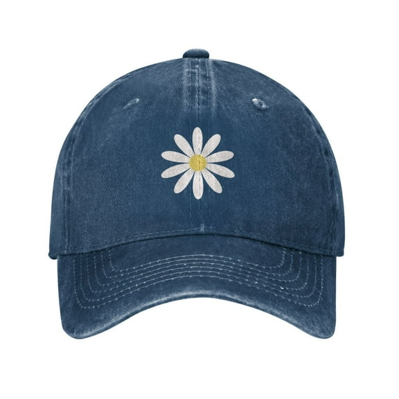 Daisy Flower Baseball Cap Vintage Soft Washed Denim,Golf Dad Hat Adjustable Trucker Hats for Men Women Unisex Adult,Navy Blue