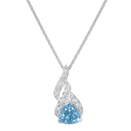 - 0.75 CT Trillion Cut Blue Topaz and Diamond Pendant in 14K White Gold 18