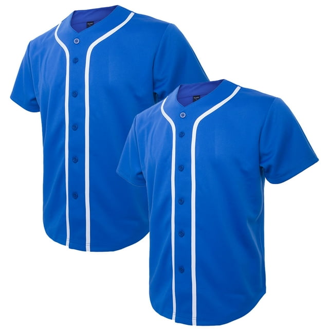 TOPTIE 2 Pack Men's Baseball Jersey Button Down Jersey Short Sleeve Shirt-Blue Blue-3XL