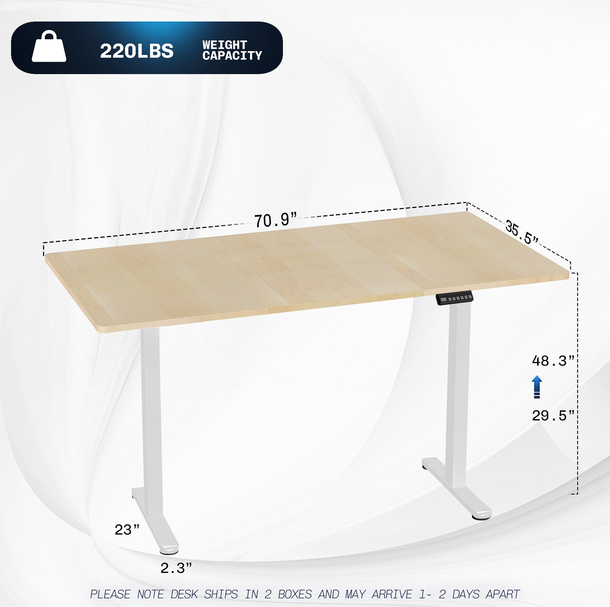 VIVO Electric Dual Motor 71” x 36” Standing Desk, Light Wood Top, White Frame