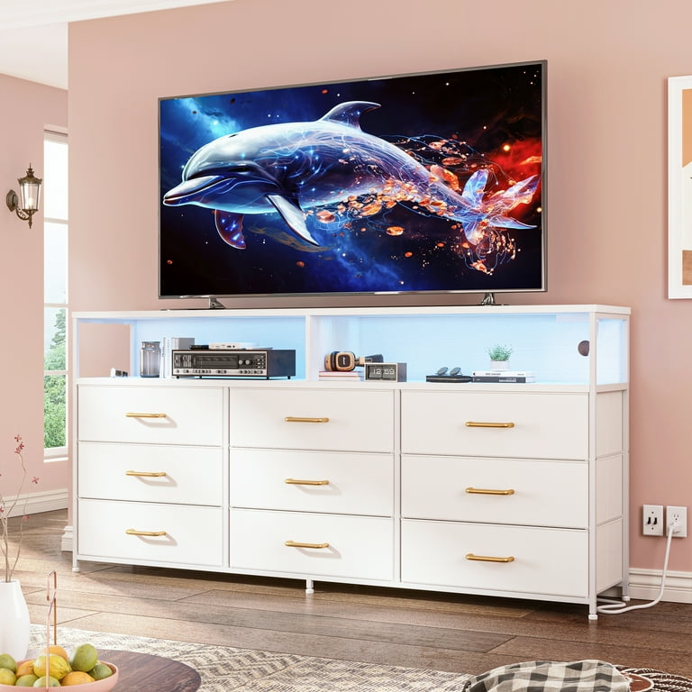 EnHomee 55 Wide Dresser TV Stand for 65"" with Power Outlet & LED Lights,  9 Drawers" - Walmart.com